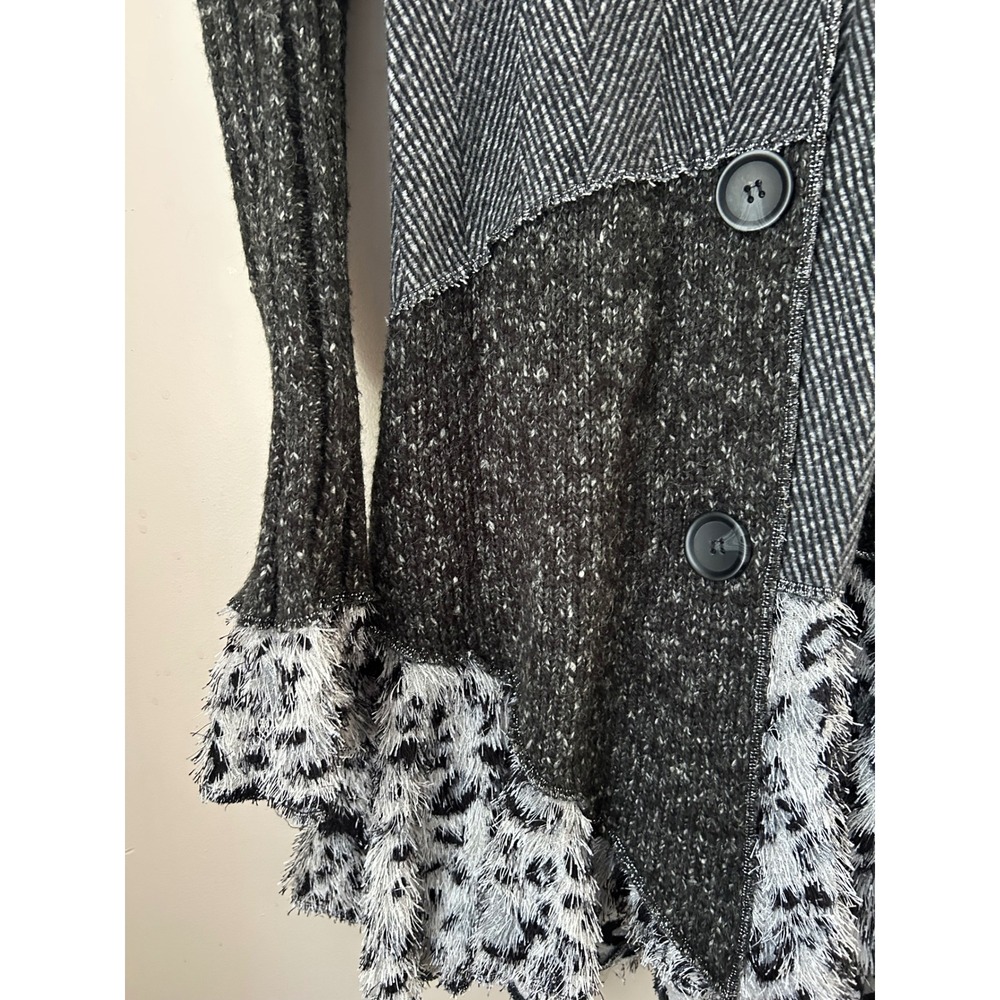 Witchy Whismigoth Gray Leopard Print Trim Knit Cardigan Jacket Size‎ M Grunge - Picture 3 of 7